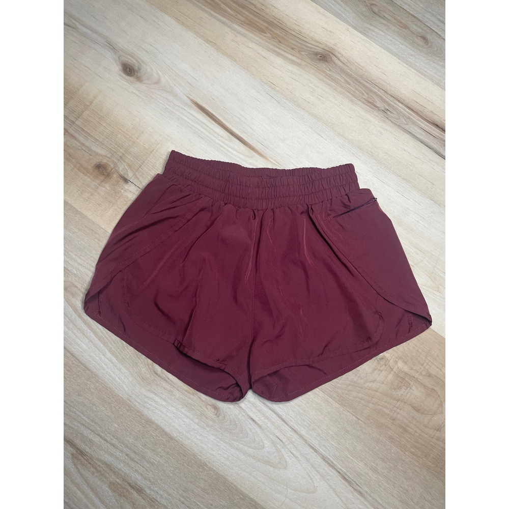 Sunzel Womens Running Shorts Burgundy Wine High Waisted Lined Size 8 Athleisure